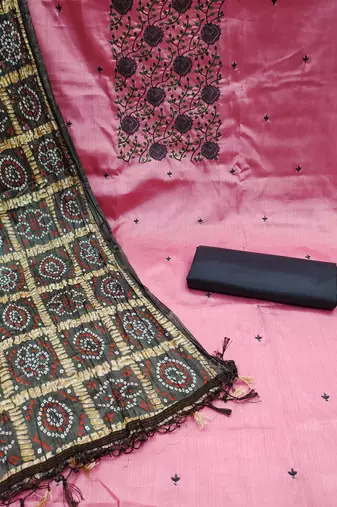 Pink Zora silk blend Hand Work Unstitched Dress Material