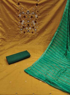Yellow Cotton Embroidered Work Unstitched Dress Material 2