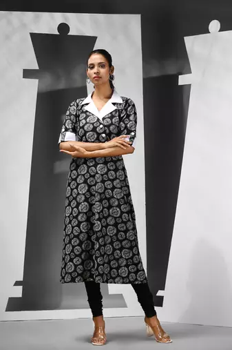 Black printed cotton kurta