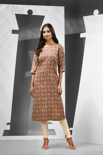 Maroon printed cotton kurta