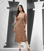 Maroon printed cotton kurta