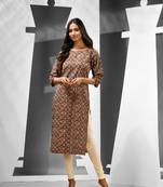 Maroon printed cotton blend kurta