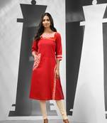 Red cotton kurta with printed patchwork