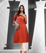 Rust cotton kurta with paisley printed patchwork