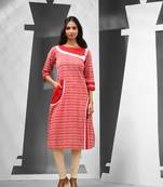 Red shibori printed cotton kurta with patchwork