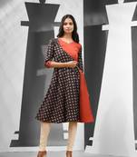Black & red printed cotton handspun angrakha-style kurta