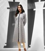 White cotton floral printed a-line kurta
