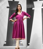 Purple cotton dress kurta with printed detailing