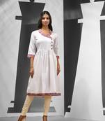 White cotton dress kurta with printed detailing