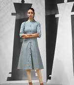 Sky blue cotton a-line kurta with printed patterns