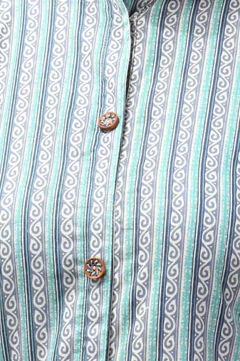 Sky blue cotton a-line kurta with printed patterns