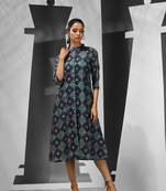 Blue rayon bandhani printed a-line kurta