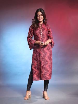 Maroon rayon bandhani printed straight kurta 1