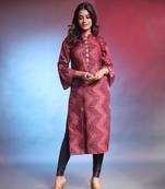 Maroon rayon bandhani printed straight kurta