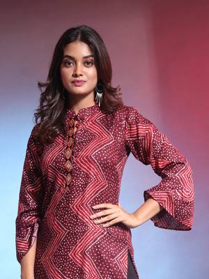 Maroon rayon bandhani printed straight kurta 2