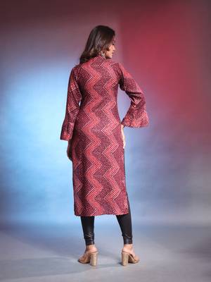 Maroon rayon bandhani printed straight kurta 4