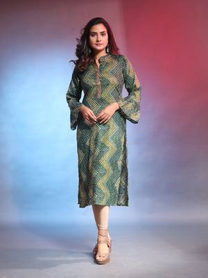Emerald green rayon bandhani printed straight kurta 1