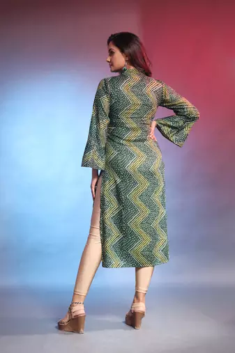 Emerald green rayon bandhani printed straight kurta
