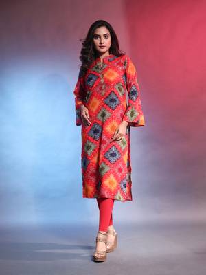 Multicolor rayon bandhani printed straight kurta 1