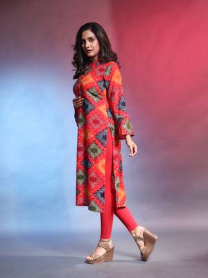 Multicolor rayon bandhani printed straight kurta 3