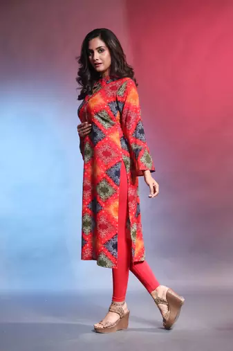 Multicolor rayon bandhani printed straight kurta