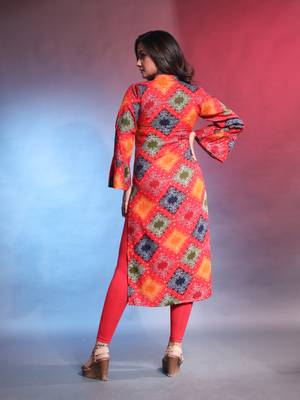 Multicolor rayon bandhani printed straight kurta 4