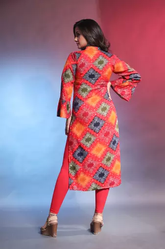 Multicolor rayon bandhani printed straight kurta