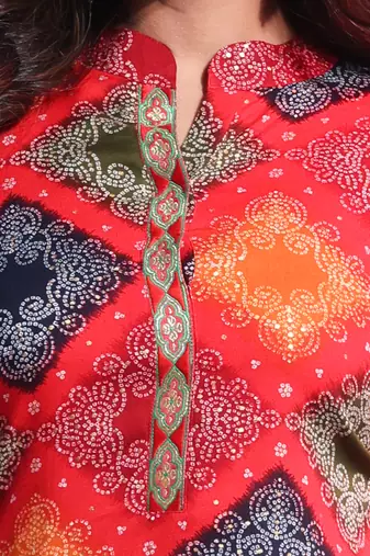 Multicolor rayon bandhani printed straight kurta