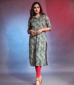 Green rayon printed straight kurta