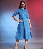 Sapphire blue solid cotton a-line kurta