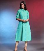 Secremanto green solid cotton a-line kurta