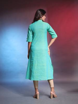 Secremanto green solid cotton a-line kurta 4