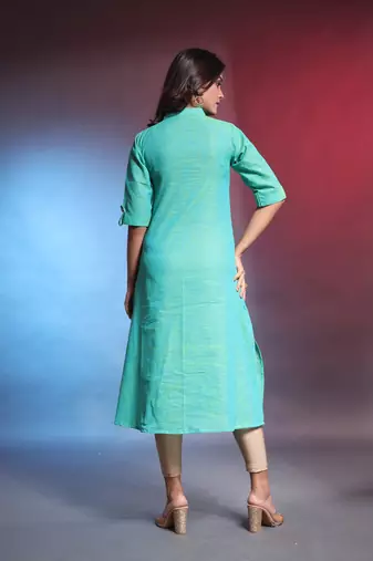 Secremanto green solid cotton a-line kurta