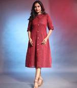 Dark red solid cotton a-line kurta