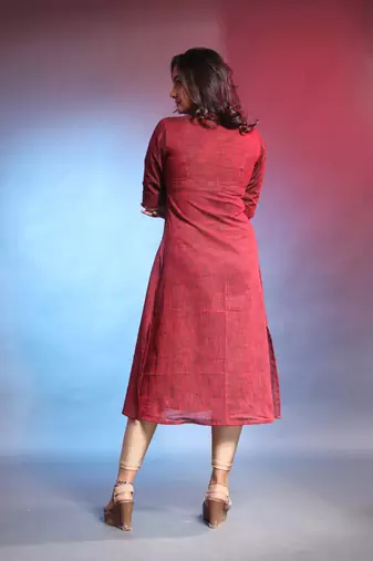 Dark red solid cotton a-line kurta