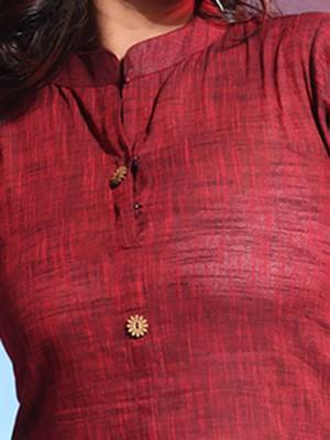 Dark red solid cotton a-line kurta 5
