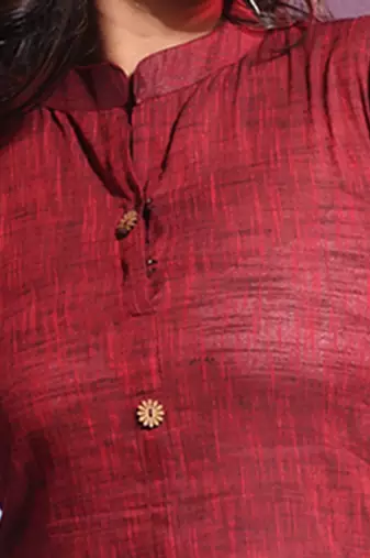 Dark red solid cotton a-line kurta