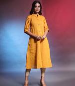Yellow solid cotton a-line kurta