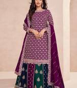 Wine embroidered chinnon full stitched straight suit - Free size(Size Up to 42")