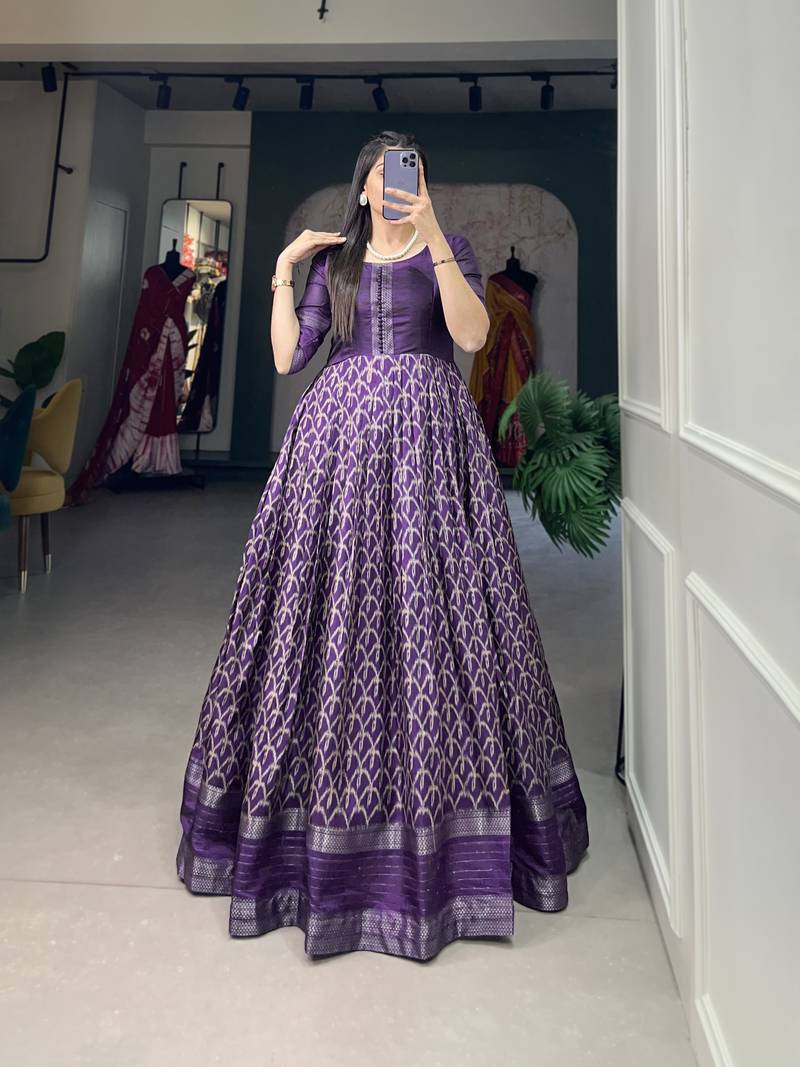 Printed Dola Silk Long Gown