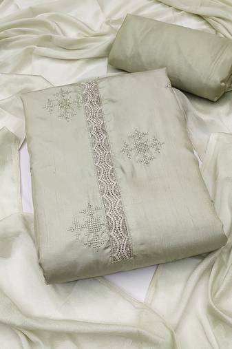Sage Green Zora silk blend Unstitched Dress Material