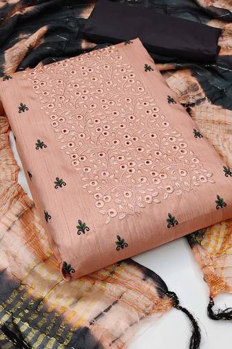 Peach Zora silk blend Unstitched Dress Material