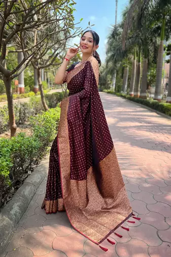 Dark Maroon Faux Banarasi Katan Silk Zari Woven Saree