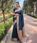 Deep Blue Faux Banarasi Katan Silk Zari Woven Saree