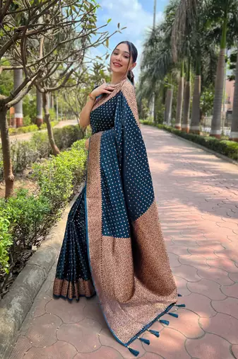 Deep Blue Faux Banarasi Katan Silk Zari Woven Saree