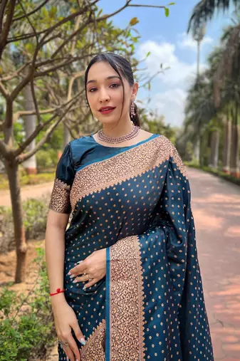 Deep Blue Faux Banarasi Katan Silk Zari Woven Saree
