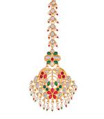 Gold-plated flower design kundan & pearl maang tikka