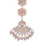 Gold plated white kundan & pearl studded enamelled maang tikka