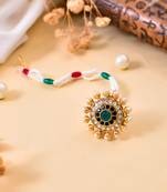 Gold plated green stone studded meenakari borla head jewellery
