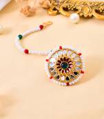 Gold plated round shape multicolor stone with white pearl borla